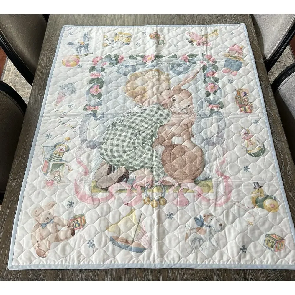 Vintage Baby Quilt or Wall Hanging in Charming Pastel‎ Colors Rabbit